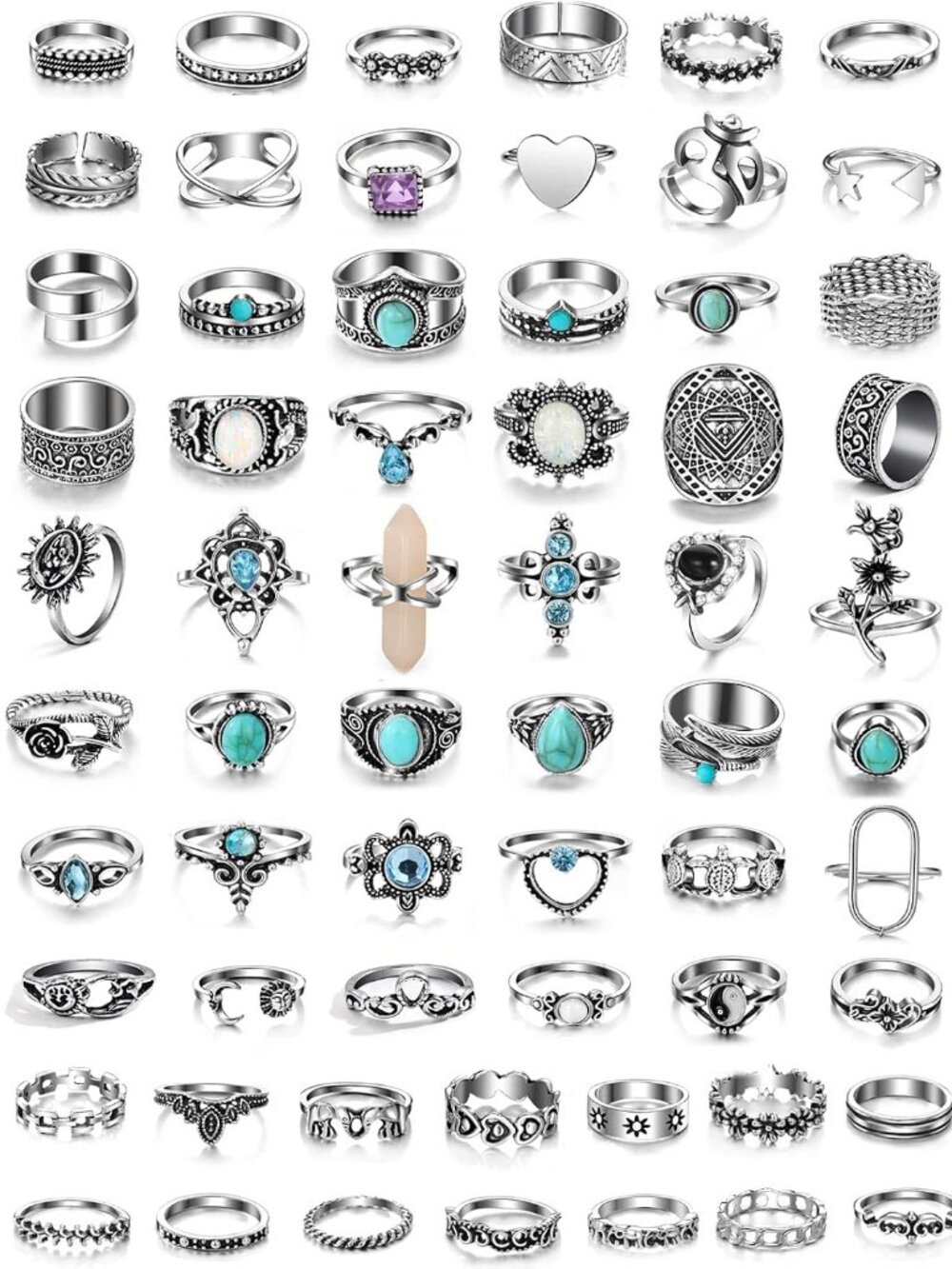 Vintage Silver Knuckle Rings Set For Women Men, Chunky Rings Aesthetic Snake Gru